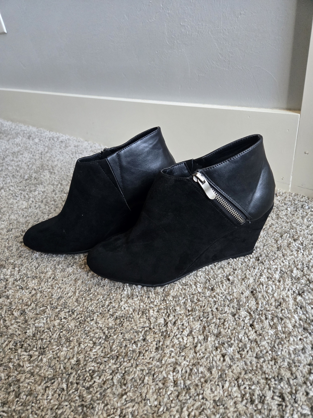 Women's Black Wedge Ankle Booties with Side Zip